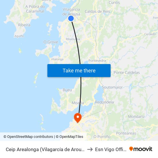 Ceip Arealonga (Vilagarcía de Arousa) to Esn Vigo Office map