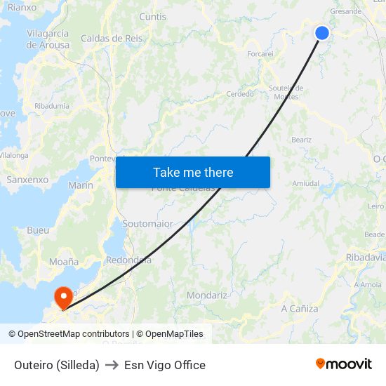 Outeiro (Silleda) to Esn Vigo Office map