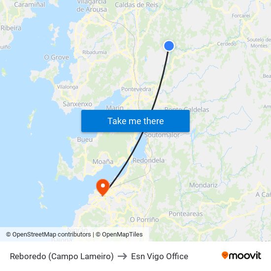 Reboredo (Campo Lameiro) to Esn Vigo Office map