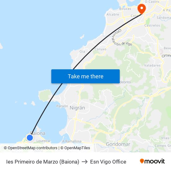 Ies Primeiro de Marzo (Baiona) to Esn Vigo Office map