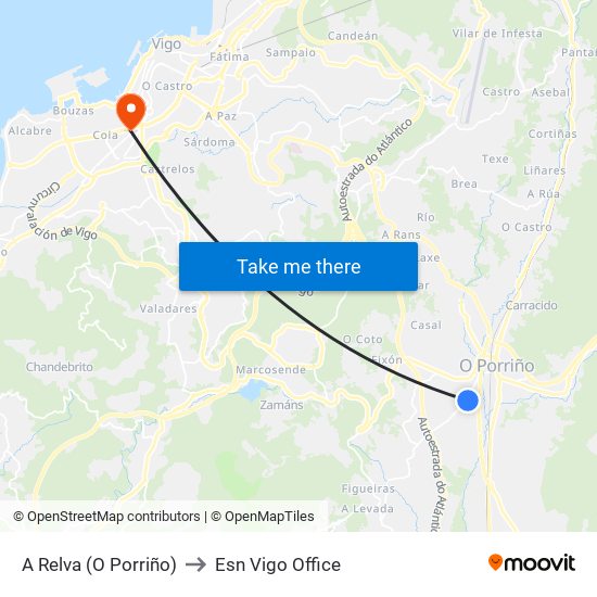 A Relva (O Porriño) to Esn Vigo Office map
