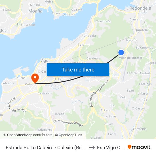 Estrada Porto Cabeiro - Colexio (Redondela) to Esn Vigo Office map