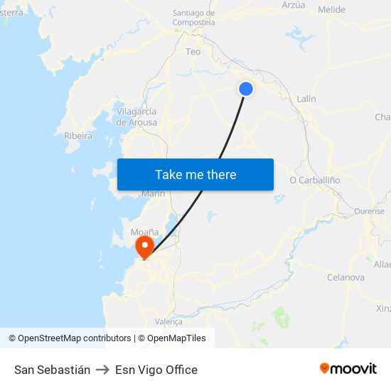San Sebastián to Esn Vigo Office map