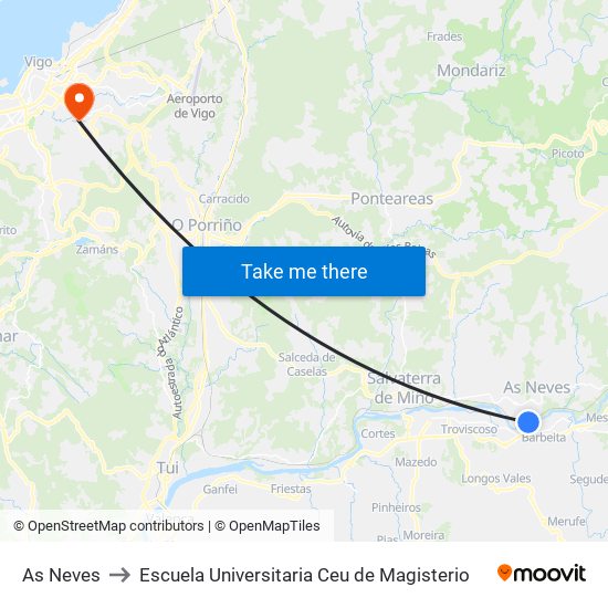As Neves to Escuela Universitaria Ceu de Magisterio map