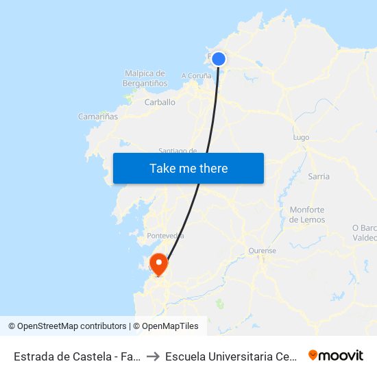 Estrada de Castela - Faxardo (Ferrol) to Escuela Universitaria Ceu de Magisterio map