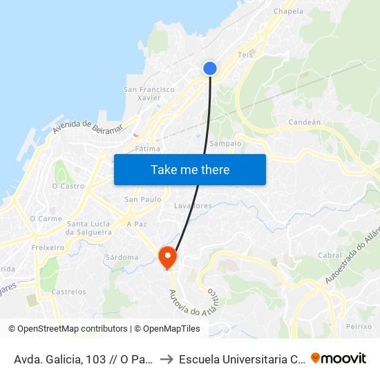 Avda. Galicia, 103 // O Pazo Das Sete Torres to Escuela Universitaria Ceu de Magisterio map