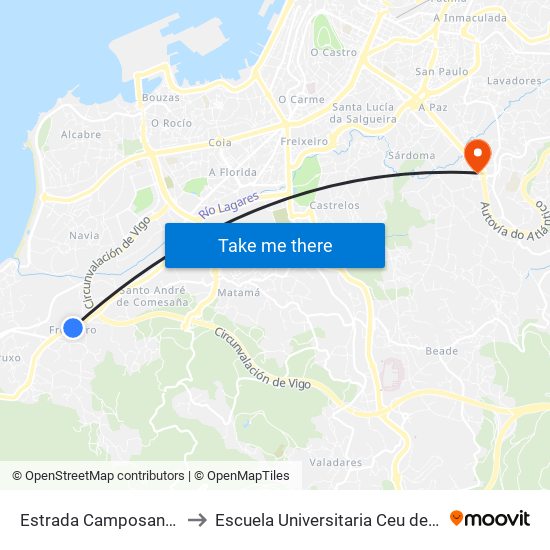 Estrada Camposancos, 155 to Escuela Universitaria Ceu de Magisterio map