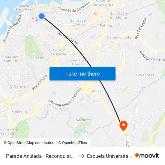 Parada Anulada - Reconquista (Correos) // O Regato da Fonte to Escuela Universitaria Ceu de Magisterio map