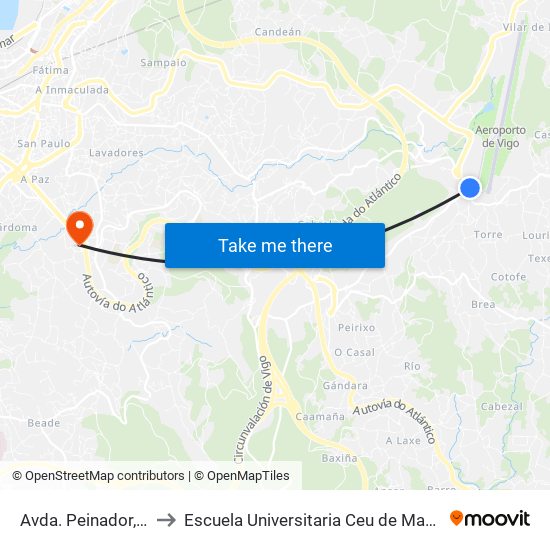 Avda. Peinador, 100 to Escuela Universitaria Ceu de Magisterio map