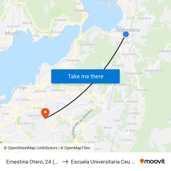 Ernestina Otero, 24 (Redondela) to Escuela Universitaria Ceu de Magisterio map