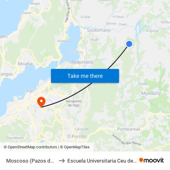 Moscoso (Pazos de Borbén) to Escuela Universitaria Ceu de Magisterio map