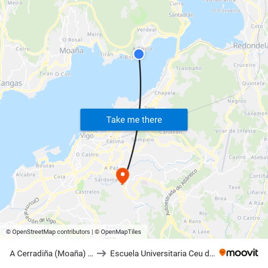 A Cerradiña (Moaña) - A Granxa to Escuela Universitaria Ceu de Magisterio map