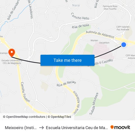 Meixoeiro (Instituto) to Escuela Universitaria Ceu de Magisterio map