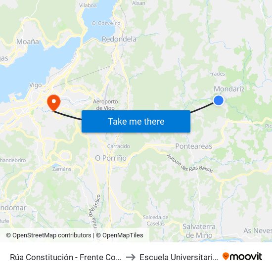 Rúa Constitución - Frente Concello (Mondariz-Balneario) to Escuela Universitaria Ceu de Magisterio map