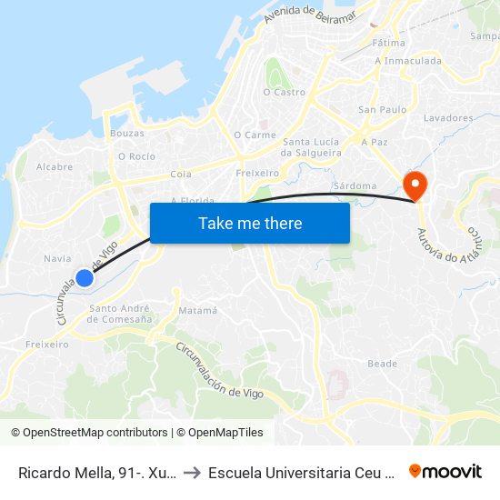 Ricardo Mella, 91-. Xuncal (Vigo) to Escuela Universitaria Ceu de Magisterio map