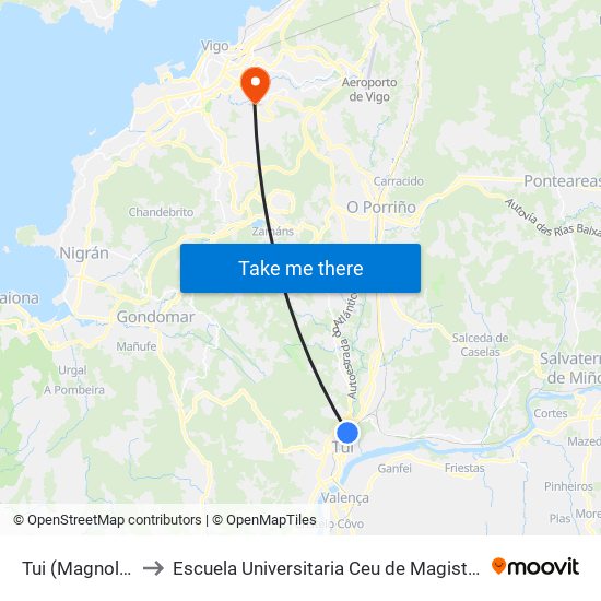 Tui (Magnolia) to Escuela Universitaria Ceu de Magisterio map