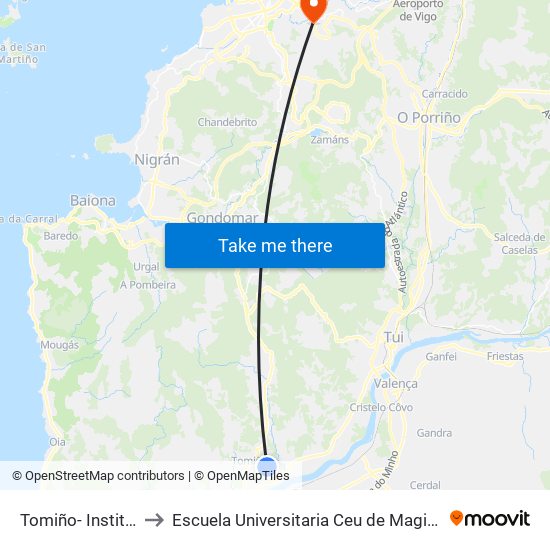 Ies Antón Alonso Ríos (Tomiño) to Escuela Universitaria Ceu de Magisterio map