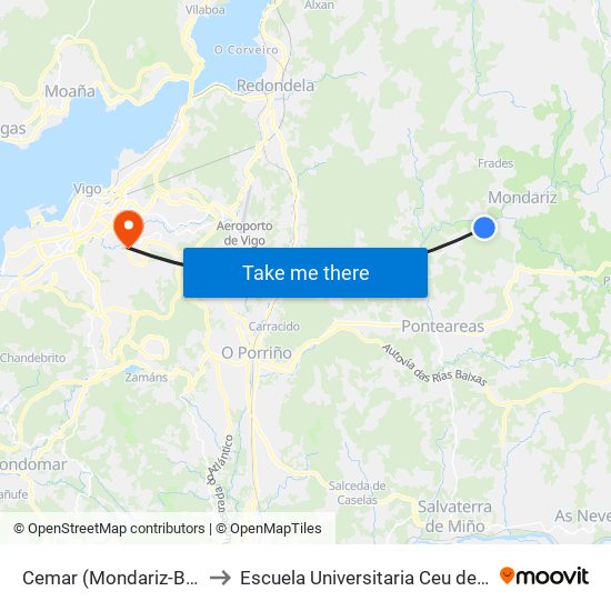 Cemar (Mondariz-Balneario) to Escuela Universitaria Ceu de Magisterio map