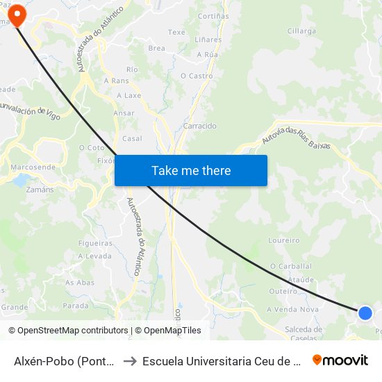 Alxén-Pobo (Ponteareas) to Escuela Universitaria Ceu de Magisterio map