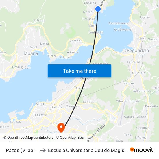 Pazos (Vilaboa) to Escuela Universitaria Ceu de Magisterio map