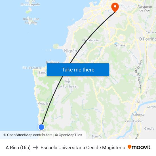 A Riña (Oia) to Escuela Universitaria Ceu de Magisterio map