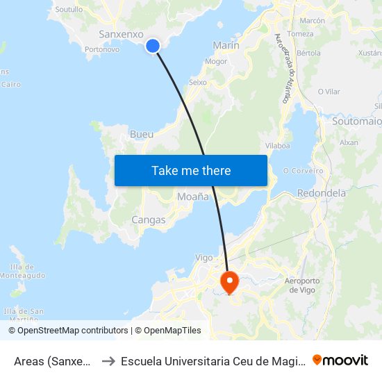 Areas (Sanxenxo) to Escuela Universitaria Ceu de Magisterio map