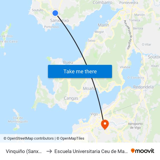 Vinquiño (Sanxenxo) to Escuela Universitaria Ceu de Magisterio map