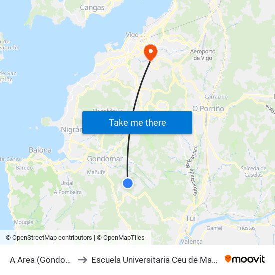 A Area (Gondomar) to Escuela Universitaria Ceu de Magisterio map
