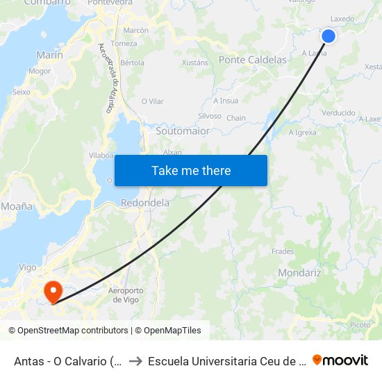 Antas - O Calvario (A Lama) to Escuela Universitaria Ceu de Magisterio map