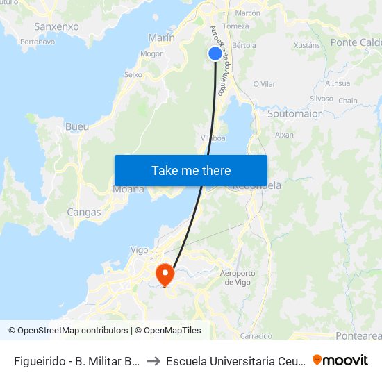 Figueirido - B. Militar Brilat (Vilaboa) to Escuela Universitaria Ceu de Magisterio map