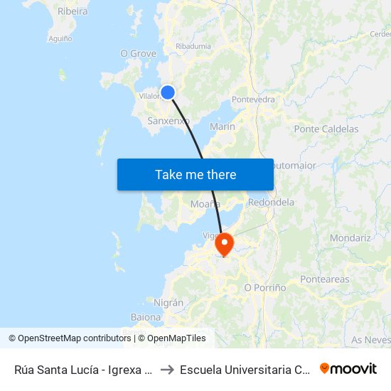 Rúa Santa Lucía - Igrexa de Dena (Meaño) to Escuela Universitaria Ceu de Magisterio map