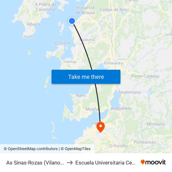 As Sinas-Rozas (Vilanova de Arousa) to Escuela Universitaria Ceu de Magisterio map