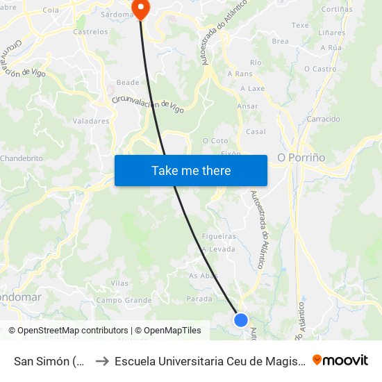 San Simón (Tui) to Escuela Universitaria Ceu de Magisterio map