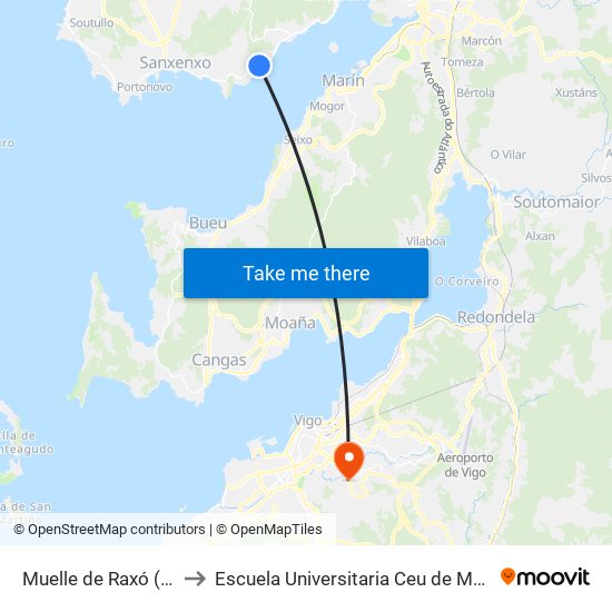 Muelle de Raxó (Poio) to Escuela Universitaria Ceu de Magisterio map