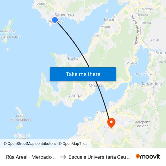 Rúa Areal - Mercado (Sanxenxo) to Escuela Universitaria Ceu de Magisterio map