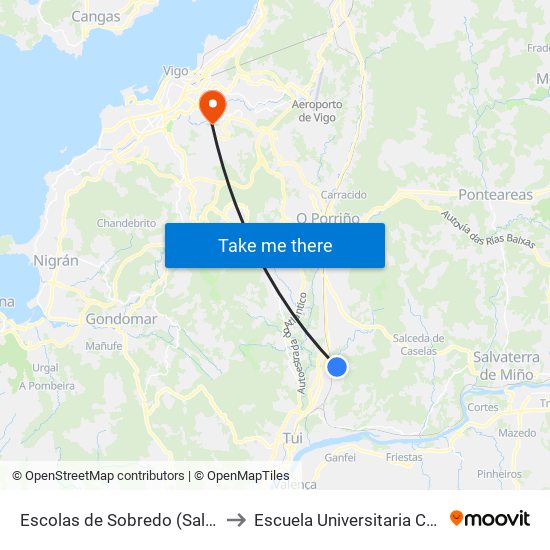 Escolas de Sobredo (Salceda de Caselas) to Escuela Universitaria Ceu de Magisterio map