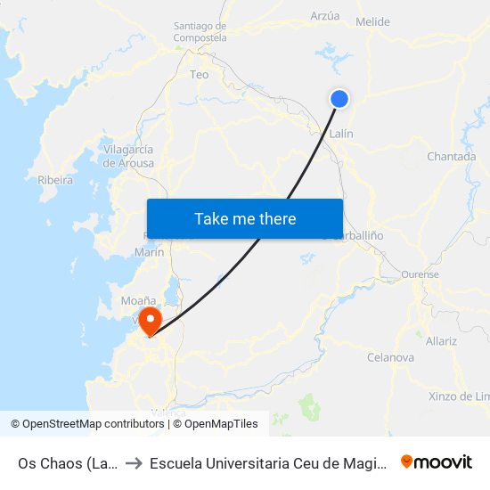 Os Chaos (Lalín) to Escuela Universitaria Ceu de Magisterio map