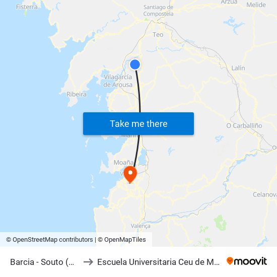 Barcia - Souto (Valga) to Escuela Universitaria Ceu de Magisterio map