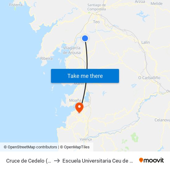 Cruce de Cedelo (Valga) to Escuela Universitaria Ceu de Magisterio map