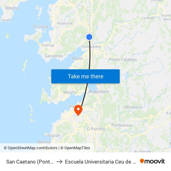 San Caetano (Pontevedra) to Escuela Universitaria Ceu de Magisterio map