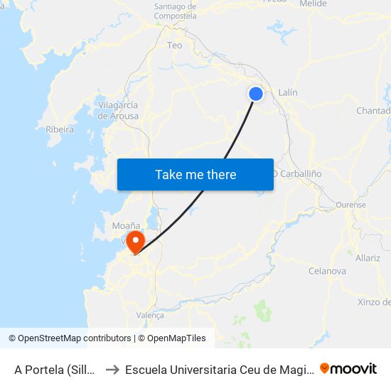 A Portela (Silleda) to Escuela Universitaria Ceu de Magisterio map