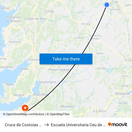 Cruce de Costoias (Silleda) to Escuela Universitaria Ceu de Magisterio map