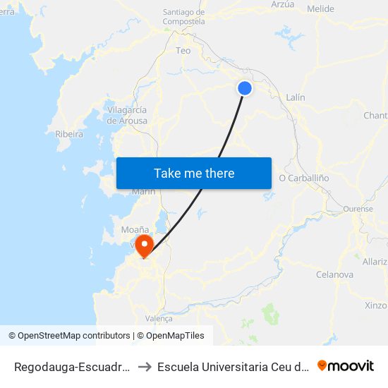 Regodauga-Escuadro (Silleda) to Escuela Universitaria Ceu de Magisterio map