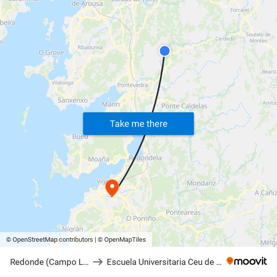 Redonde (Campo Lameiro) to Escuela Universitaria Ceu de Magisterio map