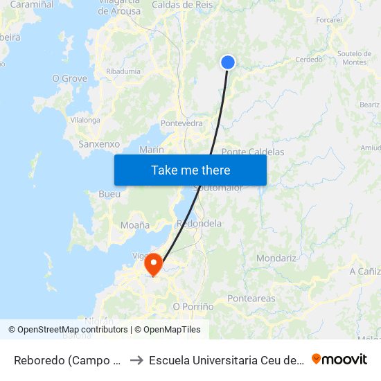 Reboredo (Campo Lameiro) to Escuela Universitaria Ceu de Magisterio map
