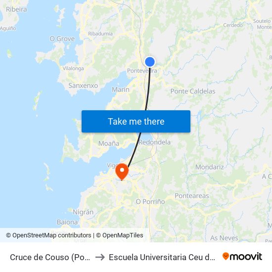 Cruce de Couso (Pontevedra) to Escuela Universitaria Ceu de Magisterio map