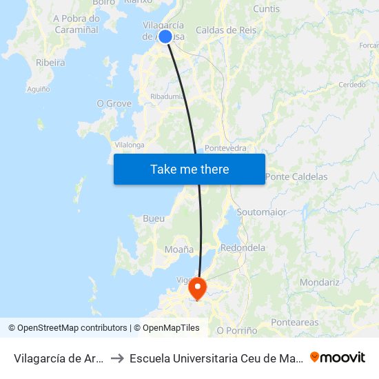 Vilagarcía de Arousa to Escuela Universitaria Ceu de Magisterio map