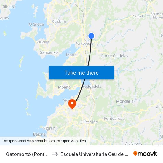 Gatomorto (Pontevedra) to Escuela Universitaria Ceu de Magisterio map