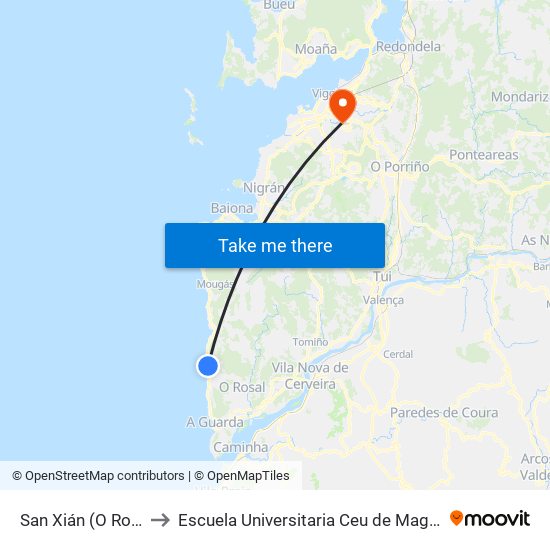 San Xián (O Rosal) to Escuela Universitaria Ceu de Magisterio map