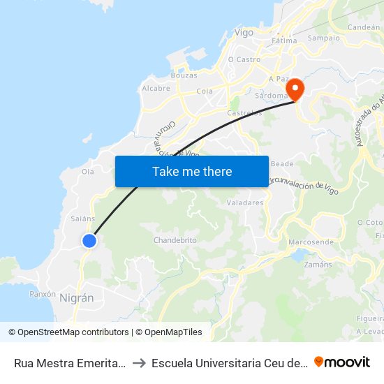 Rua Mestra Emerita (Nigrán) to Escuela Universitaria Ceu de Magisterio map